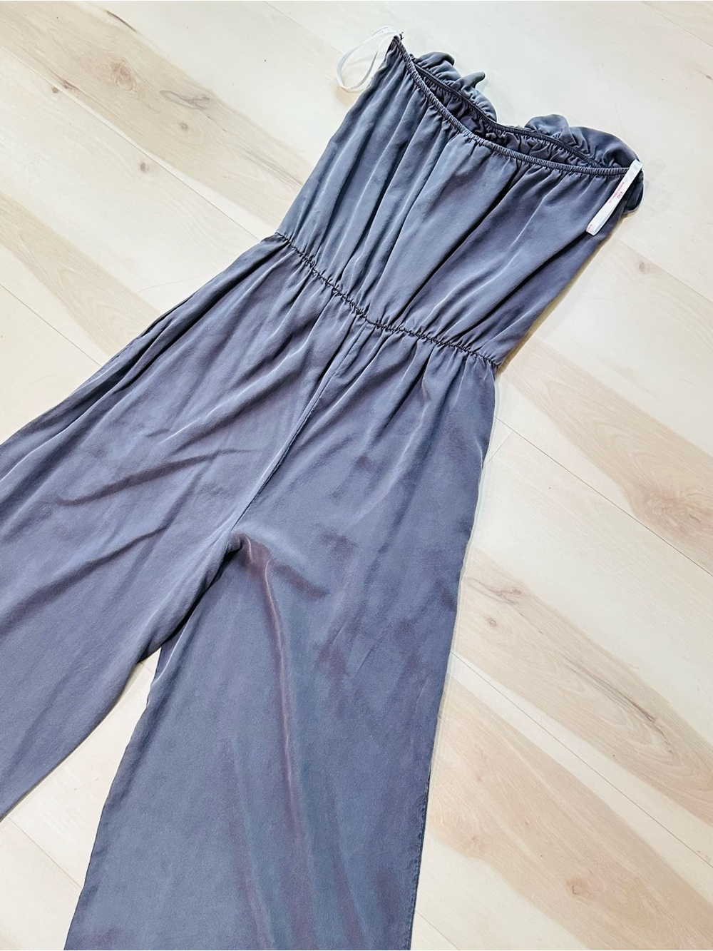 Karina Grimaldi strapless silk jumpsuit M elastic waist ruffled neckline - Picture 8 of 13